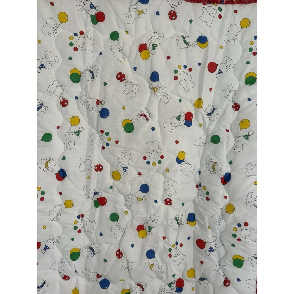 Vintage Carters Riegel Baby Blanket Balloon Bear Reversible Ruffle Comforter USA
